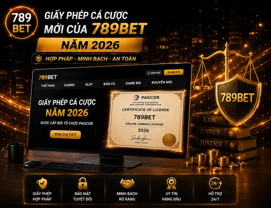 Giấy phép cá cược mới của 789Bet năm 2026 hiển thị trên màn hình máy tính